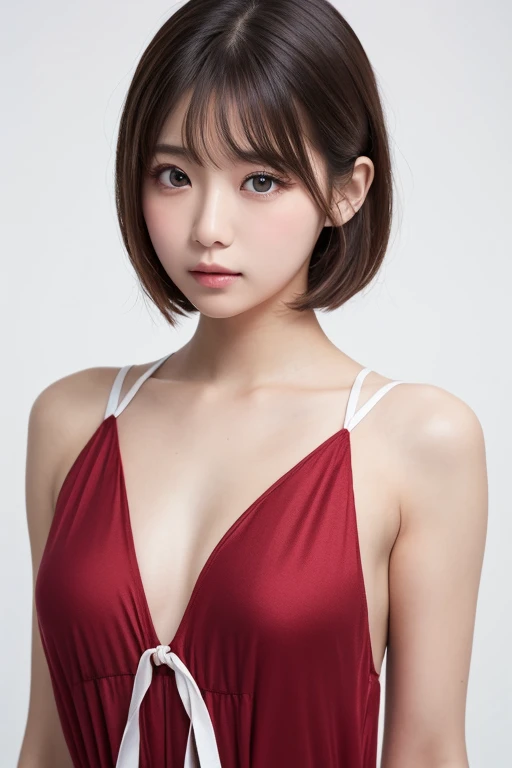 anime,Nausicaa, 1 girl, alone, cute, shy, (カメラeye線)、Red earrings, Brown Hair, (Watching from afar, Cleavage), Upper Body, (White Bikini), sit, On the floor, (Perfectly detailed anatomy, Beautiful Face&eye)