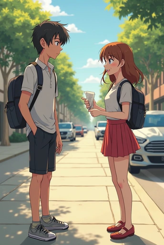 animated same as the first image One day, a piece of paper falls out of Mia’s bag. Jake picks it up and reads it. It turns out it’s a poem about an “unexpected love.”
“That’s beautiful,” Jake says, handing the paper back. “Who is this for?” Mia blushes. “Secret.”