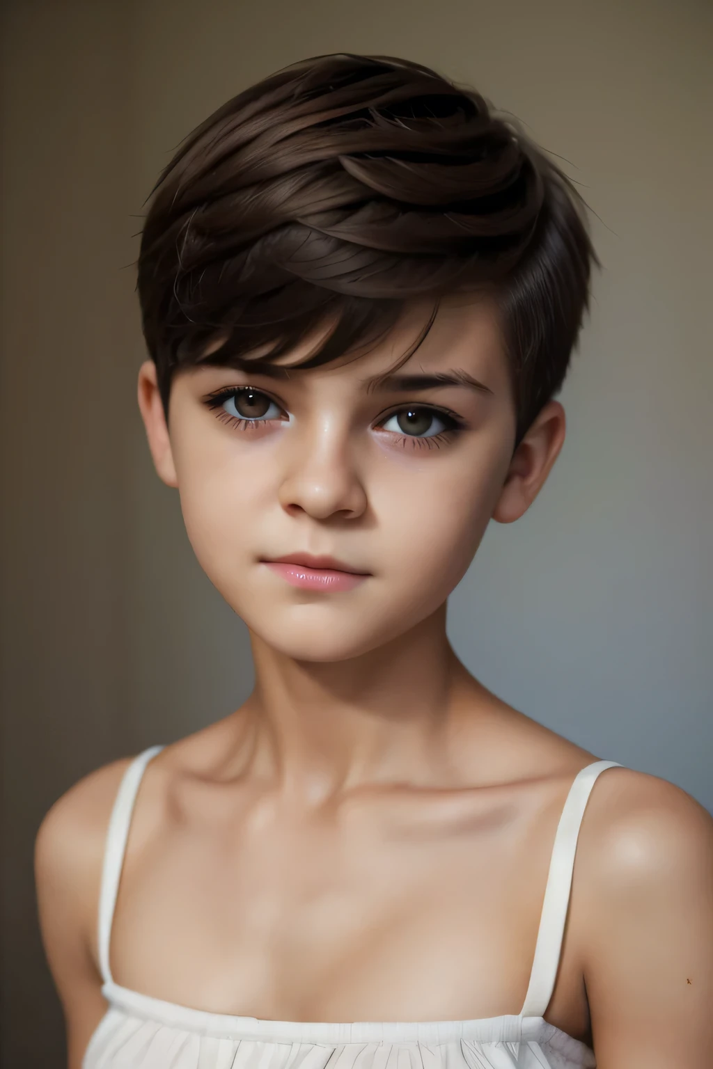 ((Femboy)), Shorthaircut Stylish, adorable, 1 femboy, (face to face), , ((baby face)), (cry sad face expression), half body portrait, (face details: 1), (eye details: 1), ((Tiny breasts:1.3)), Cute posed. proportional body. Ultra High Res. realistic: 1.4, UHD, (perfect white strapless)