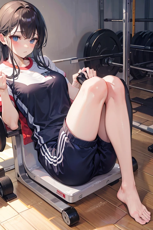 masterpiece, ultra quality, ultra sharp, ultra detailed, 1girl, solo, good anatomy, haduki kurumi, (tattered torn dripping wet white gym shirt), navy gym pants, animal ears, randoseru, name tag, Japanese anime pose, laugh, BurumaShorts, Buruma, Gym Uniform, (((lying:1.4, spread_legs, legspread, cameltoe, split_legs)), (randoseru backpack:1.4), (smirk smile), buruma, blue buruma, black buruma, (tattered torn short sleeve white gym uniform with colored hem), (tiny nipples), (white long loose socks), strong lighting, legspread, bukkake, cum on clothes, cum on legs, cum on buruma, cum on bloomers,