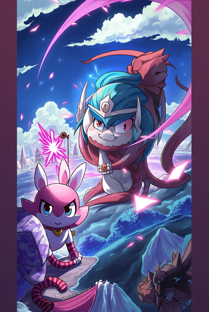 arvore estilo rayman legends, character estilo art rayman legends, girl and boy, corpo inteiro, ESTILO VIKING, acessórios gigantes,giant monster, big breats,Little bunny, (shorts),big breast, , sensuality, red dress