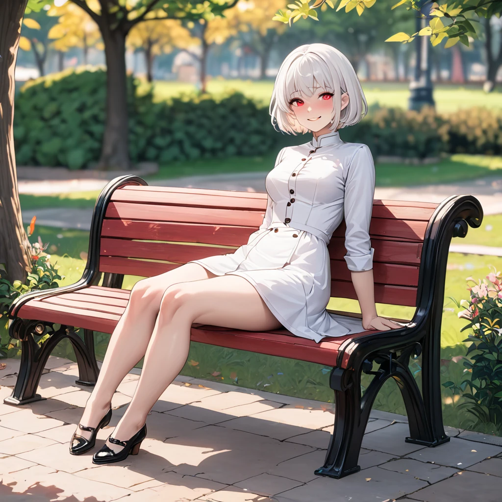 ((best quality, masterpiece, absurbres, super-resolution)), 1girl, sitting in the corner, crossed legs, (light hazel hair), (gradient hair), (deep red room), (high saturation:1)