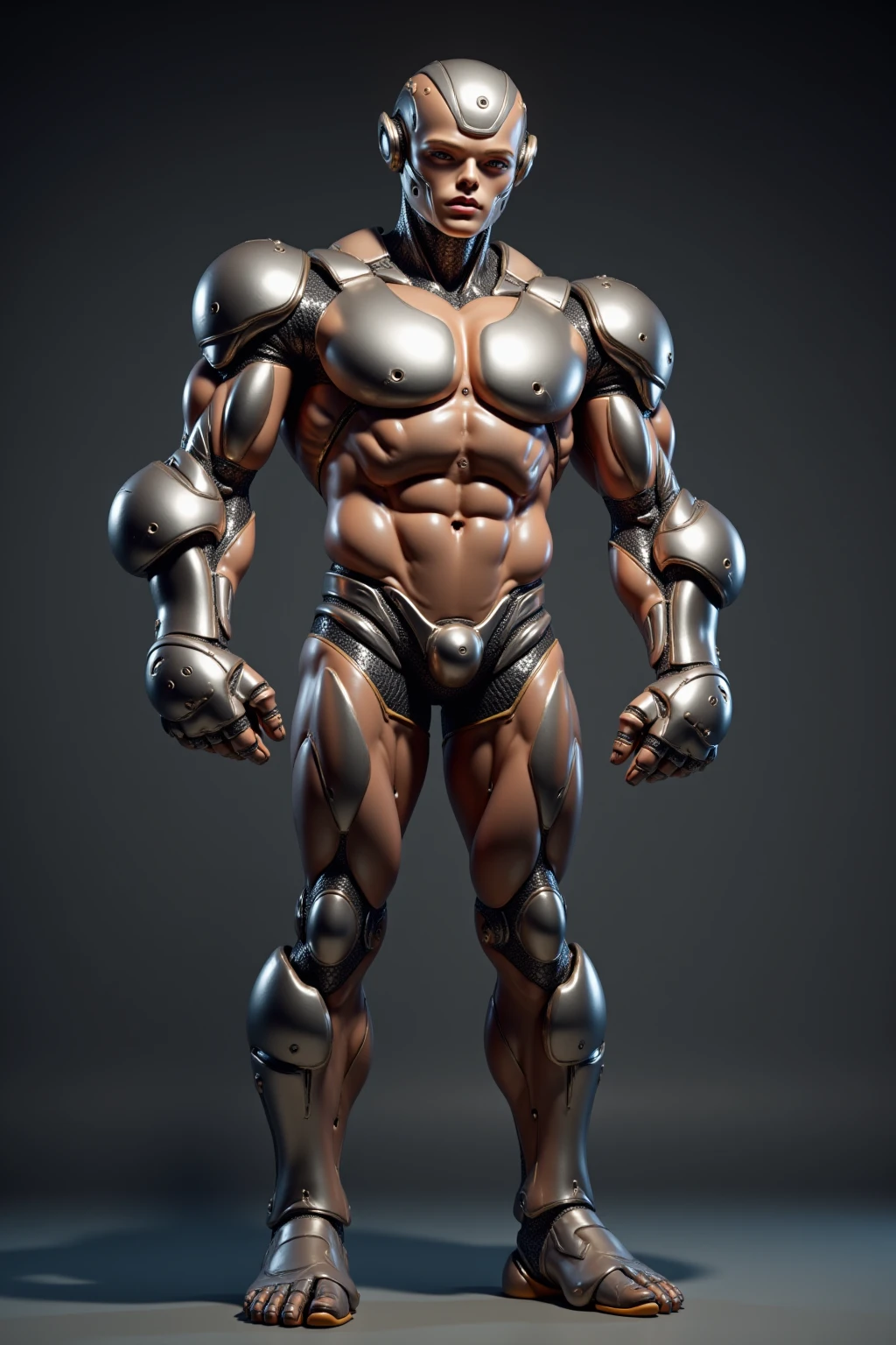 male living aircraft, solo, muscular, robotic, hangar, standing, black speedo, bulge <lora:aeromorph-000079:0.9>
