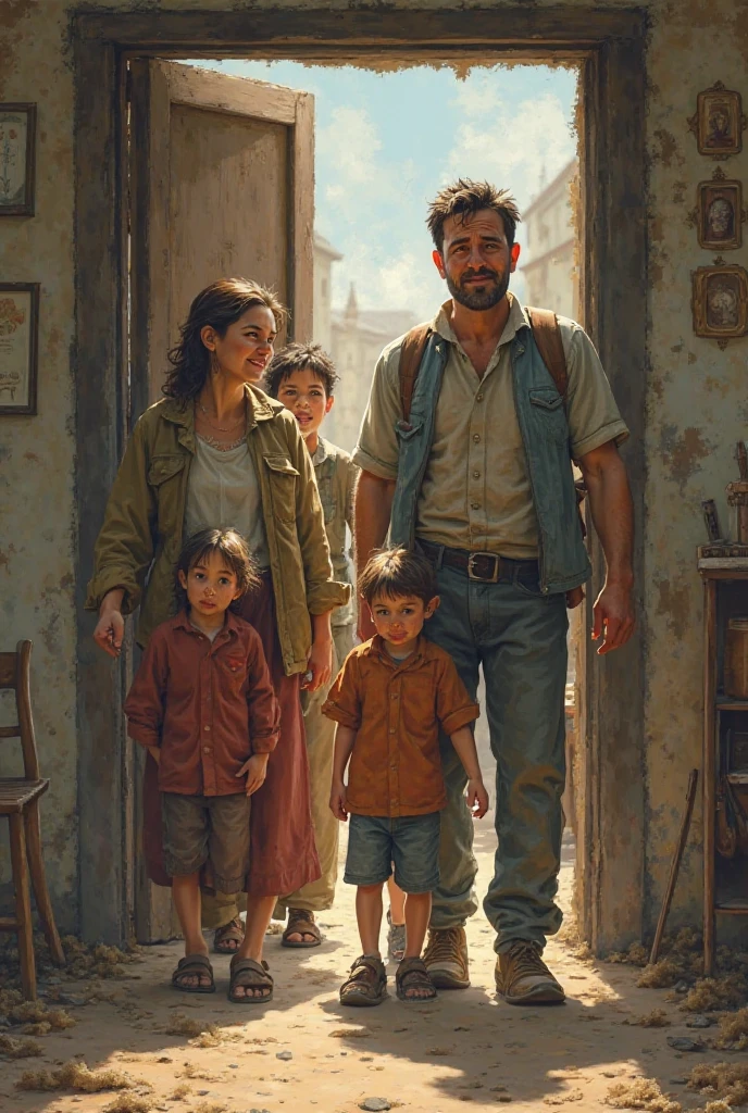 Dibujado de alta calidad, Anime style of a 15-year-old girl with two hands, tez morena clara, long light brown hair, Walking down the street with a little baby baron with Chinese hair, Very pretty in your arms in a baby carrier, The baby looks at her smiling while she looks at him fondly. The street is full of cars and in the background you can see a school.