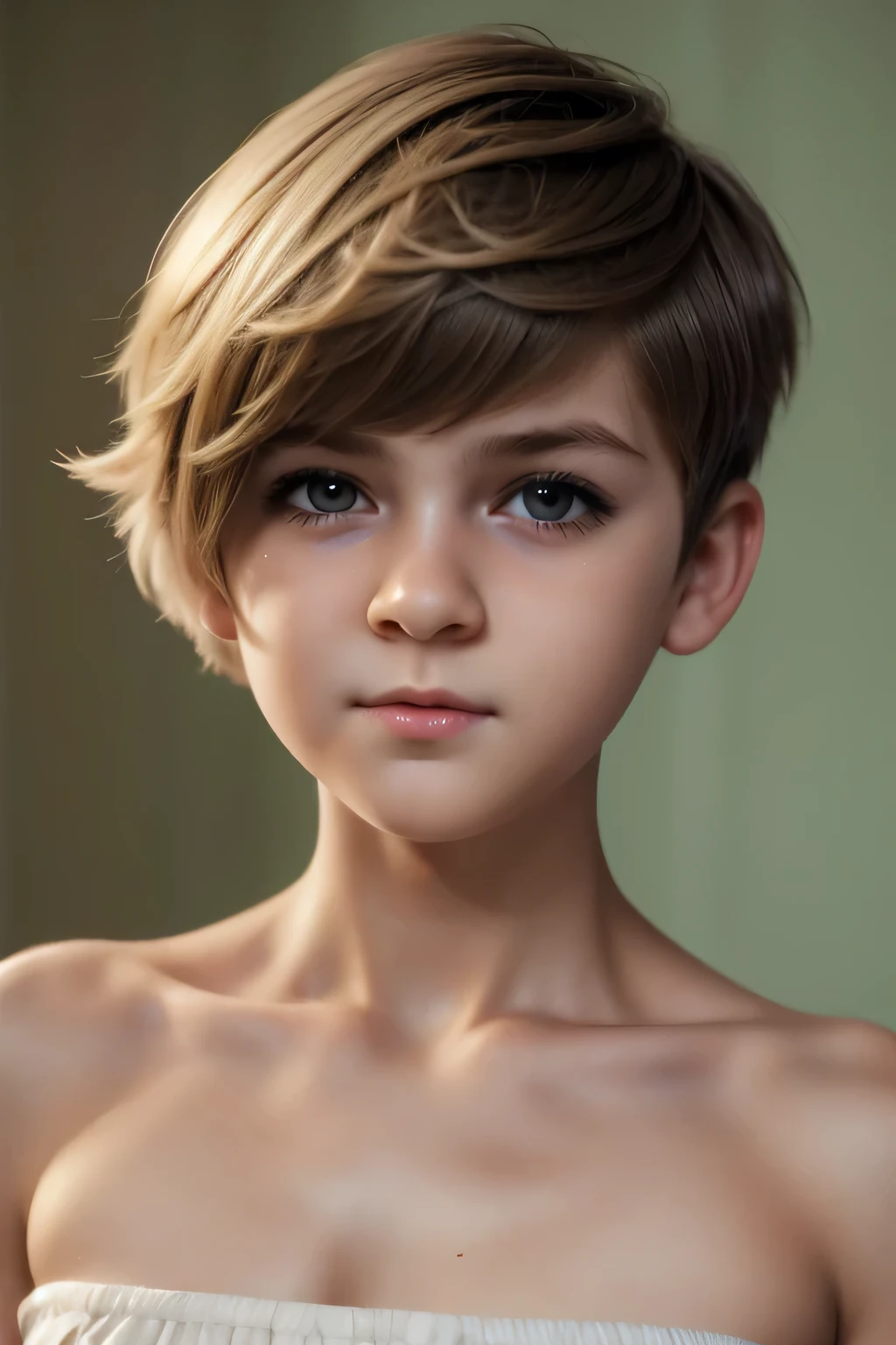 ((Femboy)), Shorthaircut Stylish, adorable, 1 femboy, (face to face), , ((baby face)), (cry sad face expression), half body portrait, (face details: 1), (eye details: 1), ((Tiny breasts:1.3)), Cute posed. proportional body. Ultra High Res. realistic: 1.4, UHD, (perfect white strapless)