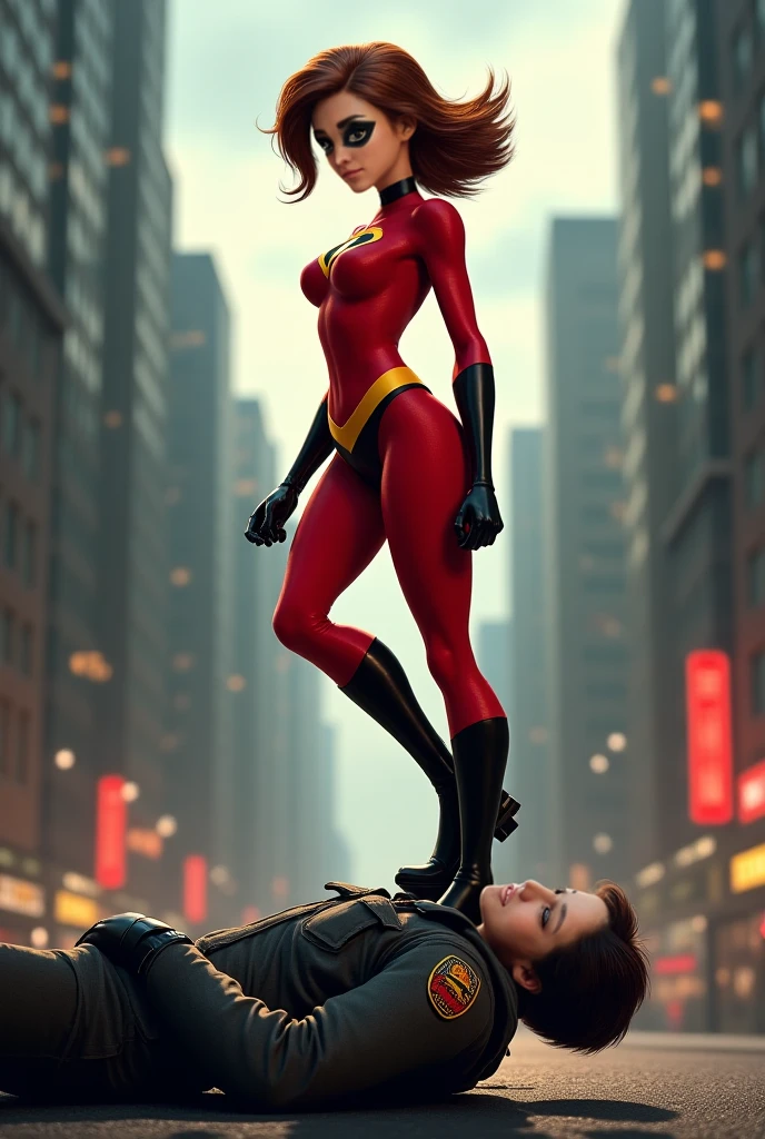 a woman in a superhero costume bent over retching and puking, a lemon with a bite out is near her, her back is to the viewer, several superheroes chuckling around her, full body shown, comical scene, highly detailed, vibrant colors, dynamic lighting, photorealistic, 8k

