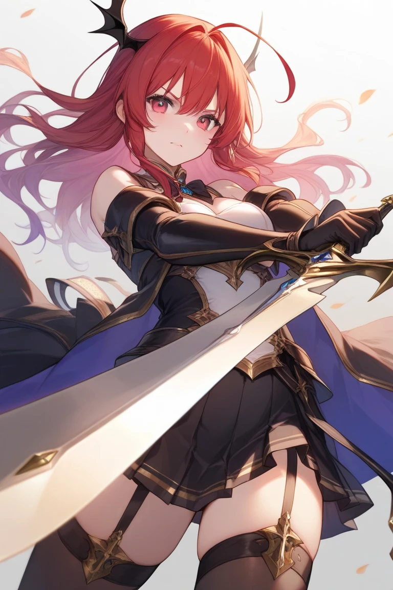 best quality, masterpiece,phSaber, phAltoria, 1girl, solo, armor, weapon, sword, glowing sword, glowing weapon, french braid, armored dress, glowing, gauntlets, holding, breastplate, hair bun, upper body