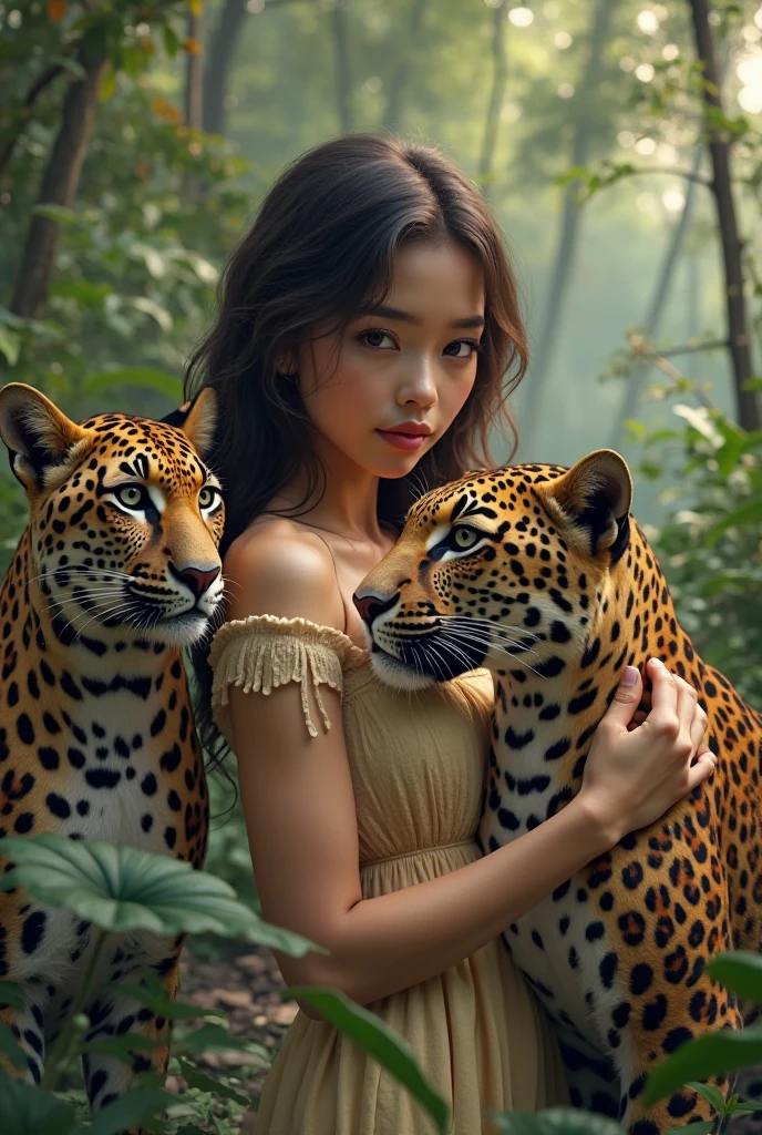 make a cartoon-effect image of a brown-eyed girl, around 12 years old, with short brown hair, who meets a small albino white tiger cub with brown eyes