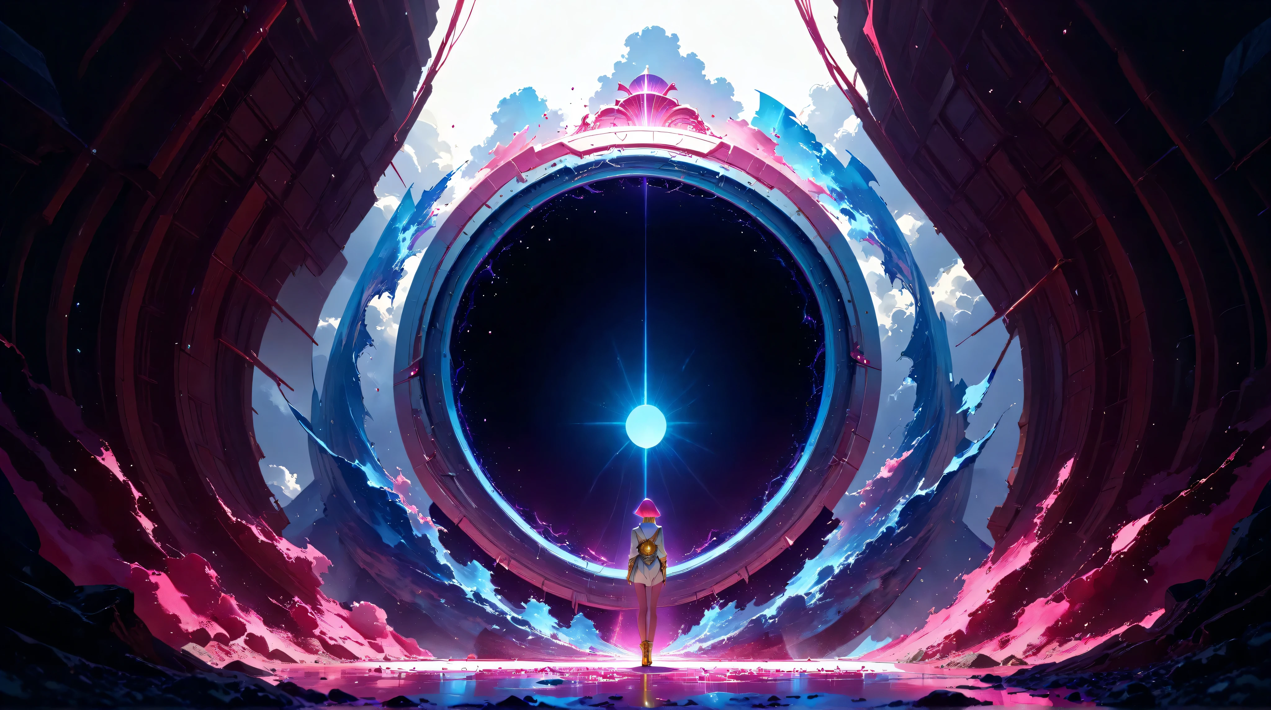 a futuristic landscape in the illustrative style of french illustrator Moebius, (blues, yellows), brutalist architecture, brutalism, retrofuturistic, french retro, retrofuturistic car, (White background:1.4),(Isabella Rosalini), head silhouette, Eyes closed, Long colored hair, Oriental elements),(Chinese illustration:1.3,Paper Art:1.3, キルティングPaper Art:1.2),( Streamlined Design, Clear lines, High sharpness,Better Quality, Very detailed, Master Parts, Film Light Effect, 4K ) Illustration design, porcelain doll skin, beautiful detailed eyes, beautiful detailed lips, extremely detailed gold eyes and face, long eyelashes, upper body, from side, looking at viewer, (fractal art:1.3), (pink hair:1.2), water, liquid, cloud, colorful, starry, stars, (best quality, 4k, 8k, highres, masterpiece:1.2), ultra-detailed, (realistic, photorealistic, photo-realistic:1.37), vibrant colors, studio lighting, extremely detailed description, professional, concept art, surreal, 1920s french vibe, monochromatic gold and pink palette, in the style of french illustrator moebius, gold elements, Yae Miko from genshin impact, pink hair, purple eyes, head ornament, big breasts, slender legs,