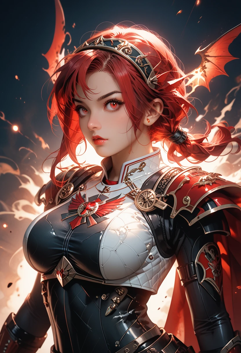 (masutepiece:1.5), the Extremely Detailed CG Unity 8K Wallpapers,(Realistic,Photorealsitic,hyper realisitic:1.5),(during daytime,bloom:1.4),(Curve,Model,glamor:1.5),Beautiful breasts,Farbe_aberration,beautiful detailed shadow,Beautiful eyes,Beautiful body,Beautiful skin,beautifull hands,(Red Western Armor:1.4),(Red hair,Long hair,Red Eyes:1.5)、(Holding a flaming sword in his hand,Holding a sword:1.4),(Large_breasts:1.5),Rin々Shishi Face,(A well-proportioned and perfect body:1.5),intricate detailes, from a_Below, shiny_skin, , side locks, (Hair fluttering in the wind:1.3), (Burning feathers:1.4),Anime girl with red hair and sword in front of the city, female redhead templar,redhead queen in heavy red armor, lady in red armor, Red armor, armor girl,super high saturation,(tmasterpiece), fully body photo,(best qualtiy), (1girll), starryskybackground,Wearing shiny gold armor, Sexy lingerie type armor,Expose your breasts,Exposing the waistline,Exposing thighs,Cool pose, Saint Seiya's Armor, dishevled hair,high detal, Anime style, Cinematic lighting, spark of light, God Light, Ray traching, film grains, hyper HD, textured skint, super detailing, anatomical correct, hight resolution,super high saturation,highly contrast,High-gloss armor,slick skin,serious facial expression,Dark room,