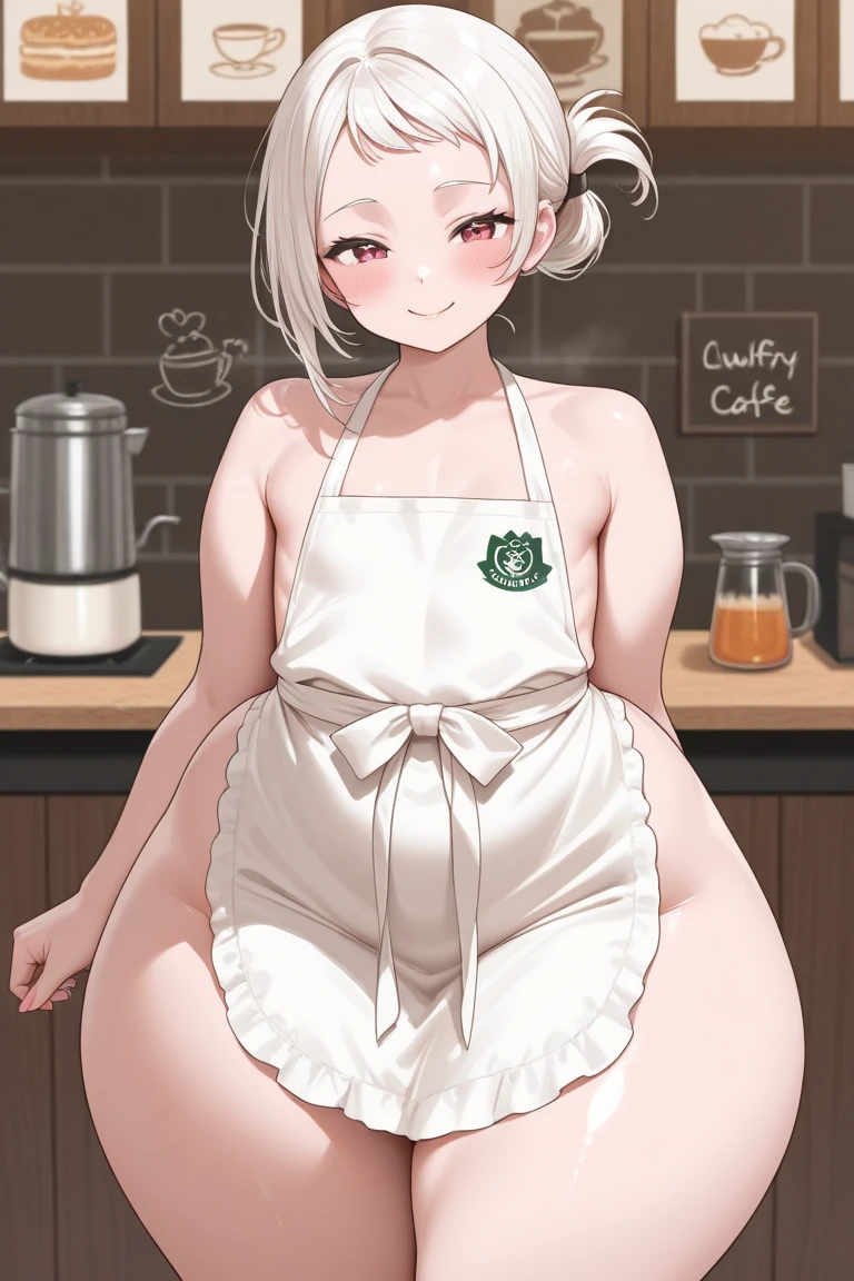 Anime Kawaii sexy Perfect Slim sensual body large breast and huge thighs, An intricate and highly detailed illustration of anime (Young girl) (Masterpiece, best quality), (ultra high resolution, 8K RAW photo, photo realistics:1.5, textile shading, thin outline), Beautuful Matured woman preparing tea-time, (tea set, tea pot, tea cups), wearing traditional sick maid uniform, maid costume:1.2, long flare skirts, apron, Tall and long legs, long white hair, wearing rimless grasses, (milf:1.5, 28 years old, solo), (large breast, sagging breast, big , narrow waist), (long white hair, hair over one eye, half updo, asymmetric hair, wavy hair), (bright pupils, detailed eyes, high detailed face, Perfect face shape, eye rush), (seductitve smiling, half-closing eyes), (looking at viewers:1.3), (dynamic angle, tighs focus, from side above:1.2), (correct anatomy:1.5, correct hands), (ideal ratio of body proportions),