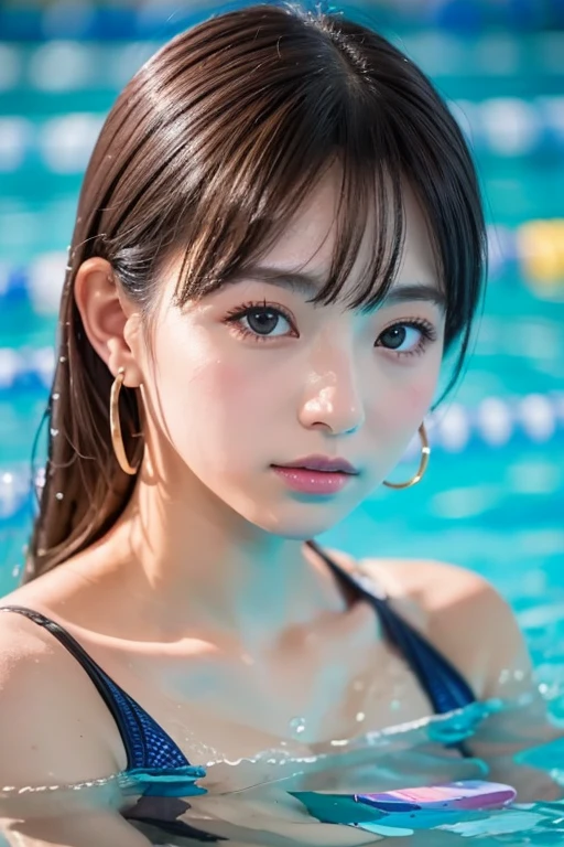 (8k, RAW photo, best quality, masterpiece:1.2), ultra detailed,(realistic), professional photograph, extremely detailed, highly detailed background,Best quality,2 girl ,missionary style hand , tits mae jobhot pussy:2.0enis , fudy , Age15,u make,school swimsuit,school uniform, look of disdain、girl standing by the school pool
