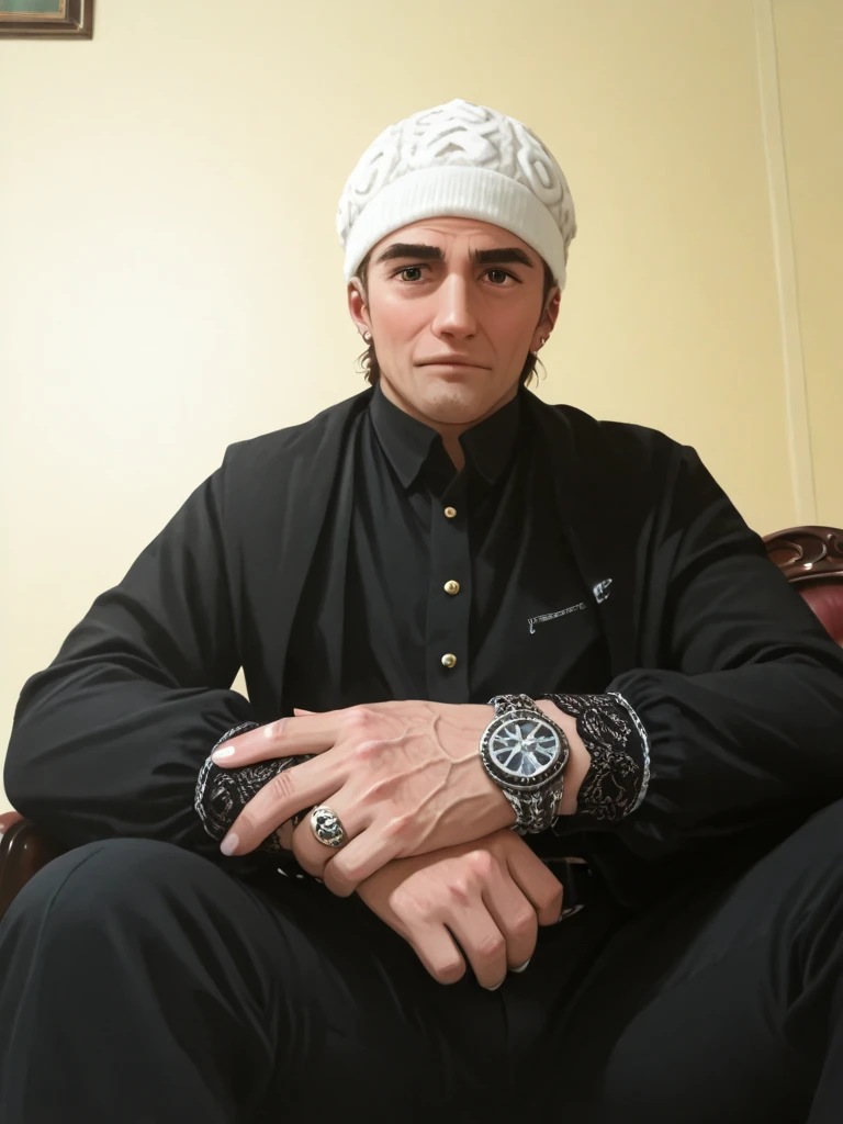 Mene whose named Saad written on his chest with beautiful body in white pent coat and sunglasses