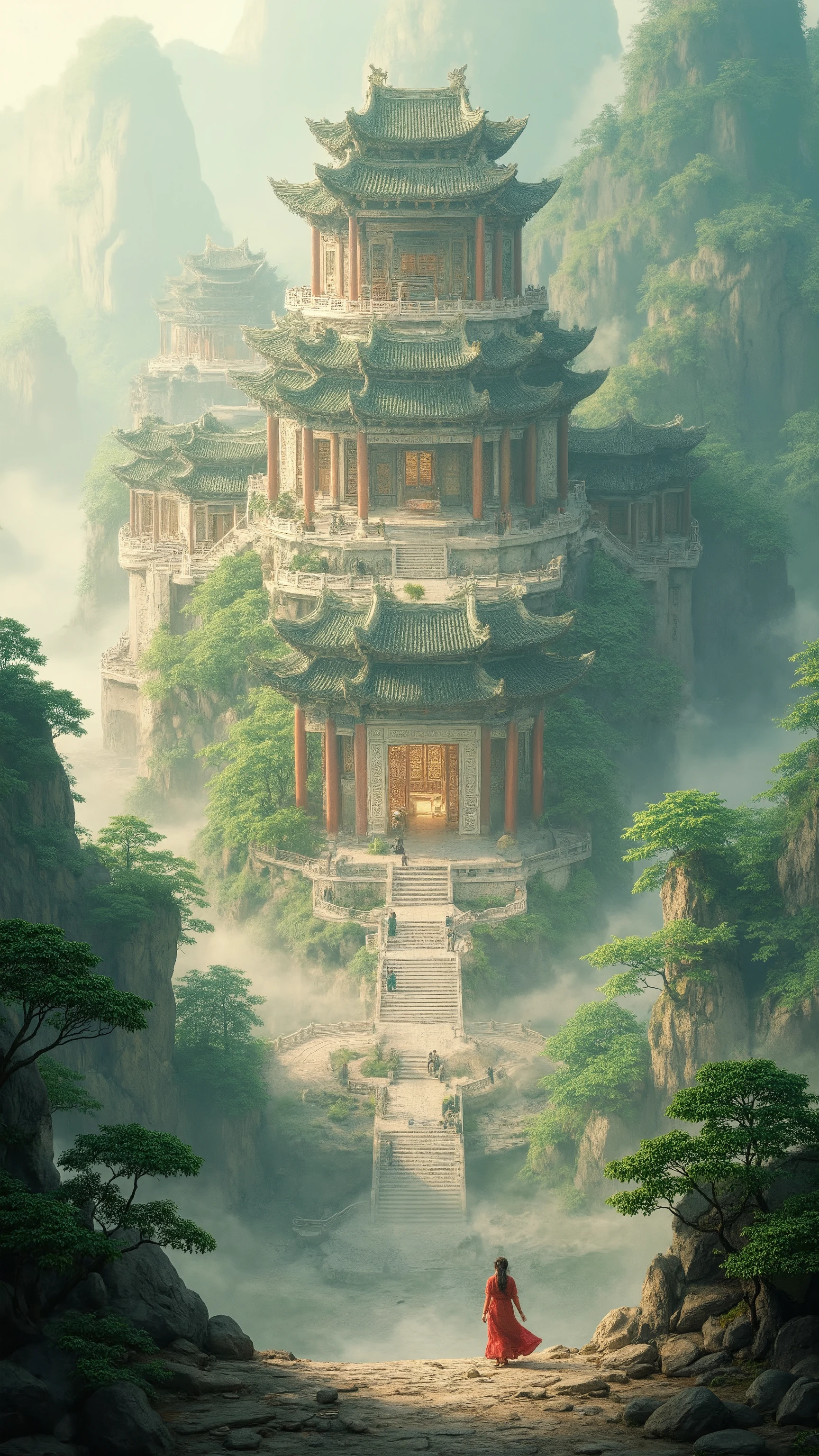 High Resolution Images、1 panoramic painting 、Spectacular Images 、 Ancient Chinese Architecture Temples 、 Exquisite Interior Decorations 、 depth of field effects 、fantasy around the eyes 、Dream space、 Spectacular Scenery of Ancient Chinese Architecture 。