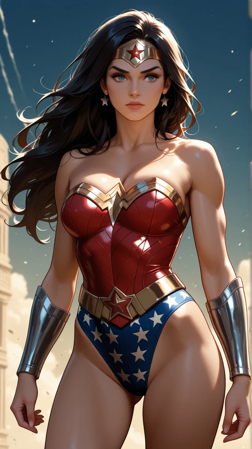 WONDERWOMAN sexy em traje midriff, side view,  athletic and fit body, malcriado, sacanagem, perfect hands, detailed hands, olhos perfeitos, olhos detalhados,  Glamour, sexy, malcriado, Posando, Side hands and arms, peitos grandes e perky, Realistic, HDR, UHD, Dynamic, SOBRE UMA ROCHA EM ALTO MAR, ((((huge muscles))))