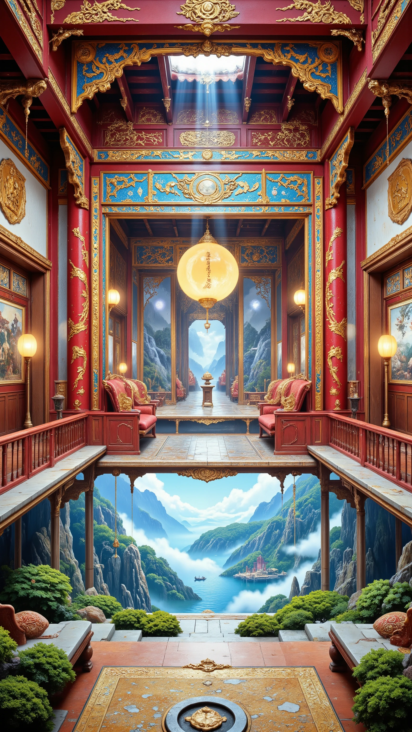 High Resolution Images、Panoramic Paintings  、Spectacular Images 、 Ancient Chinese Architecture Temples 、 Exquisite Interior Decorations 、 depth of field effects  、 Imaginative 、 fantasy around the eyes 、 high end color matching 、 Spectacular Scenery of Ancient Chinese Architecture 。