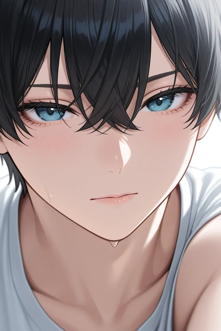 ((A male:1.2)), ((boy:1.2)), first-person view, glaring, Face Shot, soft light, The upper part of the body, An exquisitely detailed and beautifully rendered CG artwork featuring the epic, blue-eyed protagonist Gojou Satoru gazing directly at the viewer while standing at the deserted warehouses, blue eyes, (short black hair:1.2),bandage on face, ((fake dog ears:1.2)), (dark alleys:1.2), (the loneliness of a future world:1.2), (Pink loungewear:1.2), styled with a captivating hairdo, helpless loneliness,  accentuated with bangs and hair between eyes, highlighting his distinctive and stylish black and short hair, This dynamic composition expertly showcases his strong male focus, in a manner that captivates and intrigues viewers
