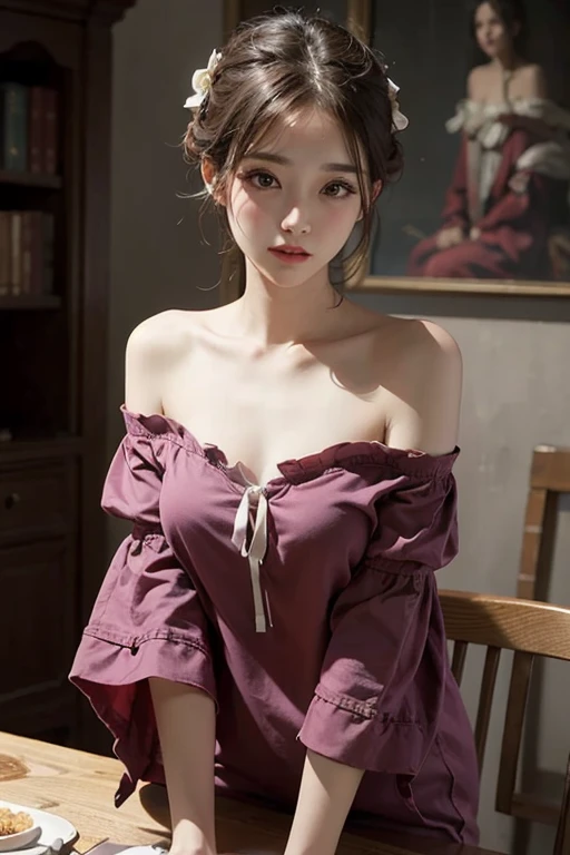 Best Quality, Masterpiece, Ultra High Resolution, (Realisticity: 1.4), Original Photo, 1girl, Pink Off-the-Shoulder, Cinematic Lighting