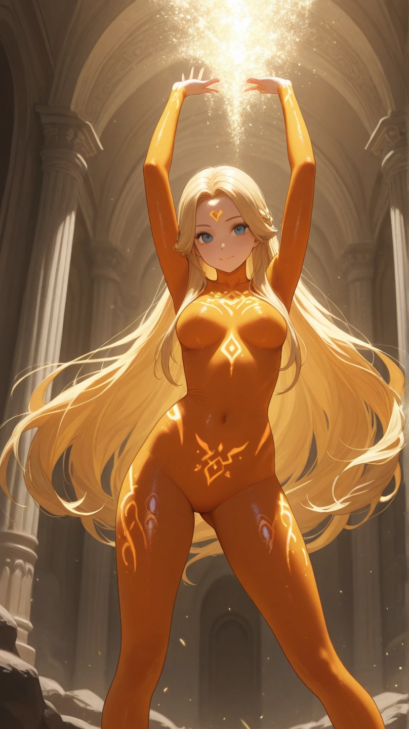 long hair of golden color、hime-cut、Golden Eyes、eye glasses、ssmile、Early teens girl、Smaller chest、Thin pubic hair、open transparent robe、Opening legs、On the roof of a building