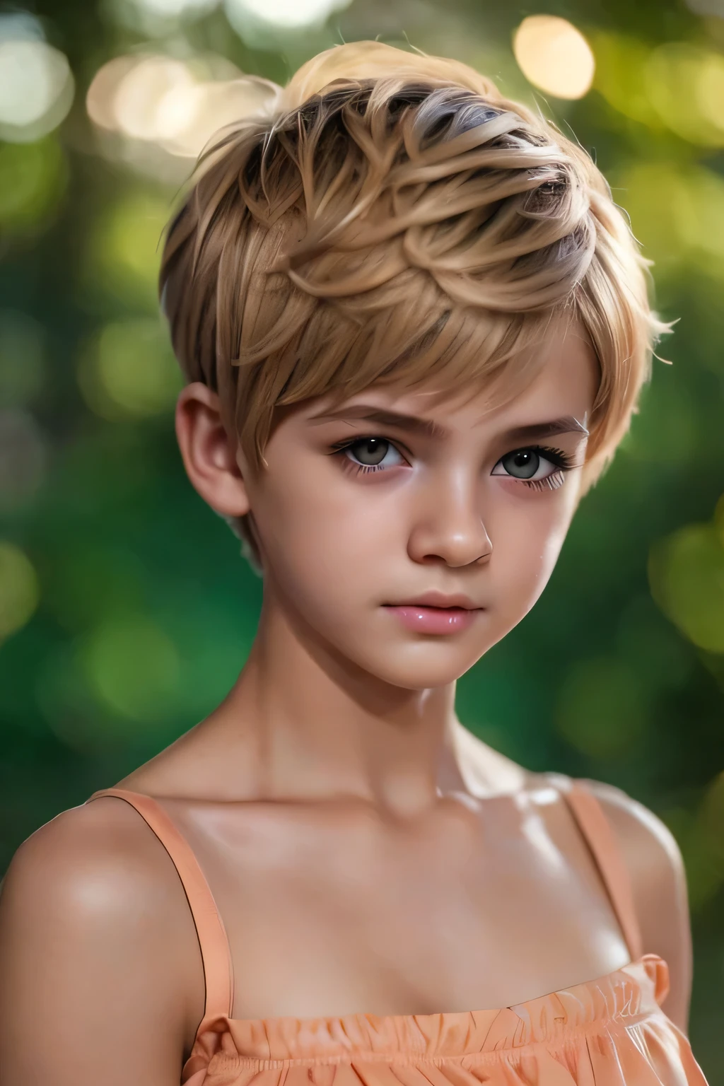 ((Femboy)), Shorthaircut Stylish, adorable, 1 femboy, (face to face), , ((baby face)), (cry sad face expression), (half body portrait:1.12), (face details: 1), (eye details: 1), ((small breasts:1.3)), Cute posed. proportional body. Ultra High Res. realistic: 1.4, UHD, (sarong peach top strapless).
