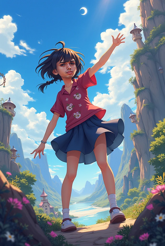 a black-haired girl with shoulder-length hair, fleeing from reality.