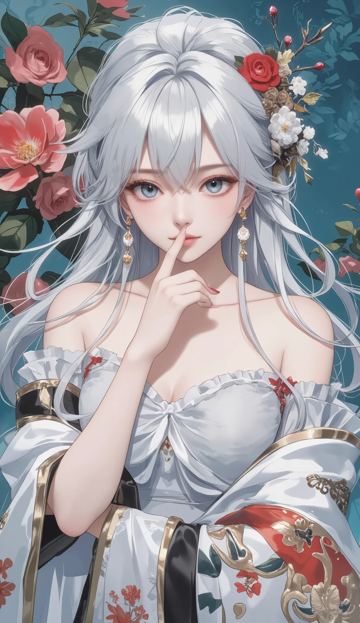 masterpiece, Best Quality, ultra resolution, perfect anatomy, one woman, Detailed Faces, white hair、long hair、Princess、Fluffy Fairy Clothes、Inside the Luxurious Chinese Imperial Court、Cubism、Fauvism、fantastic, dramatic, dynamic, absurd, metaphysics