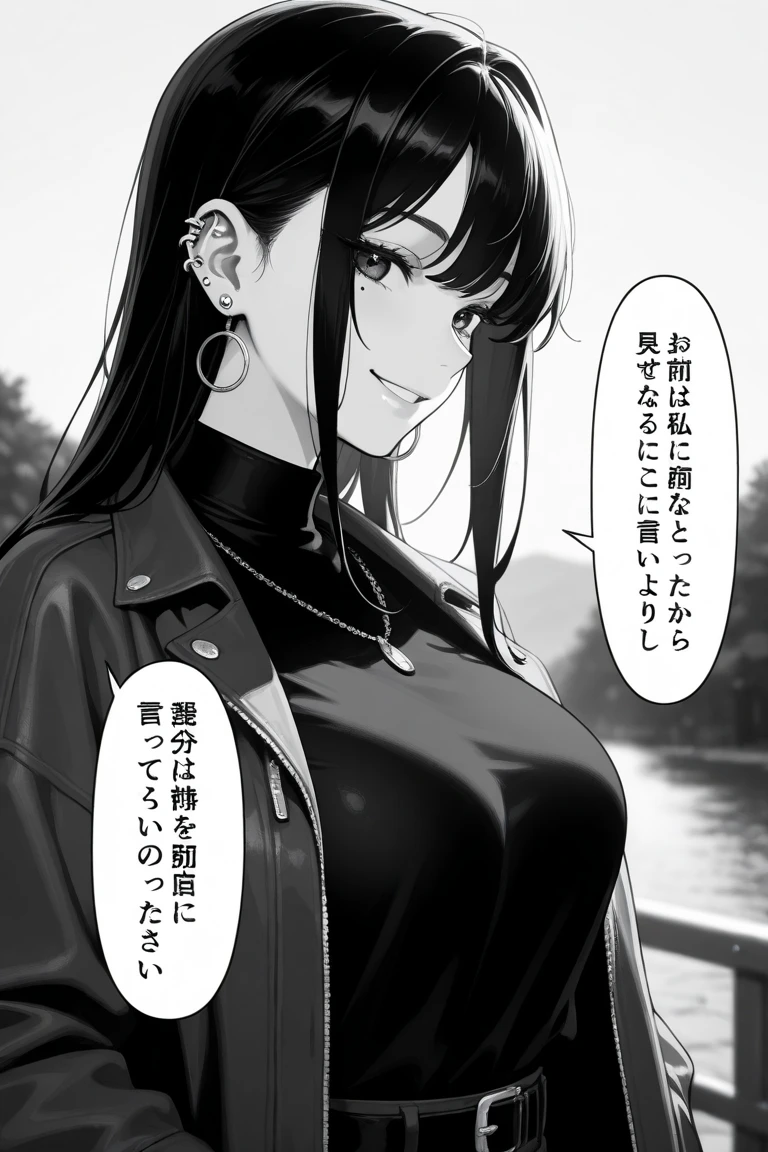 score_9,score_8_up,score_7_up,source_anime,zPDXL,(nsfw_manga_style:1.2),(monochrome:1.2), line, comic, high res image, simple composition, 1koma, source_manga, score_9, score_8_up, score_7_up, source_manga, colored, Tite Kubo manga style, Tite Kubo art style, mature female, mature, Adult, himeno, himeno(Chainsaw Man), 1girl, black hair, short hair, eyepatch, solo, hypnosis, brainwashed, blush, phone, heart, eye symbol, rating_questionable, naughty face, rolling_eyes, cross-eyes, ahegao, open mouth tongue out, nsfw, Villains, chest, View your audience, Night town, City, skyscraper, Night, Dark, latex leotard under the black cape, masterpiece,