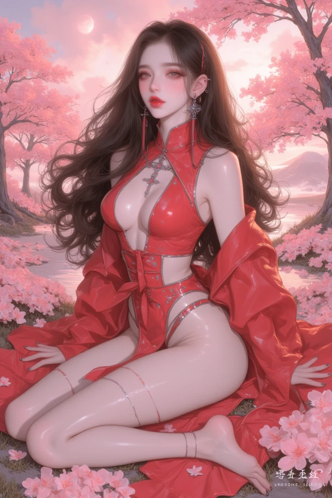 8K, Ultra High Definition, Super detailed, Shiny detailed hair, detailed face, fantasy landscape, solo, looking at viewer, {{best quality}}, {{masterpiece}}, {{ultra-detailed}}, {detailed light}, ultra high quality eyes, detailed eyes, perfect eyes, large eyes, detailed green eyes, red hair, long hair, beautiful, skinny body, white skin, slutty, erotic, blushing, open mouth, ahegao, ((sexy tattoo)), ((large gift ribbon covering the body)), standing in suggestive pose, nsfw