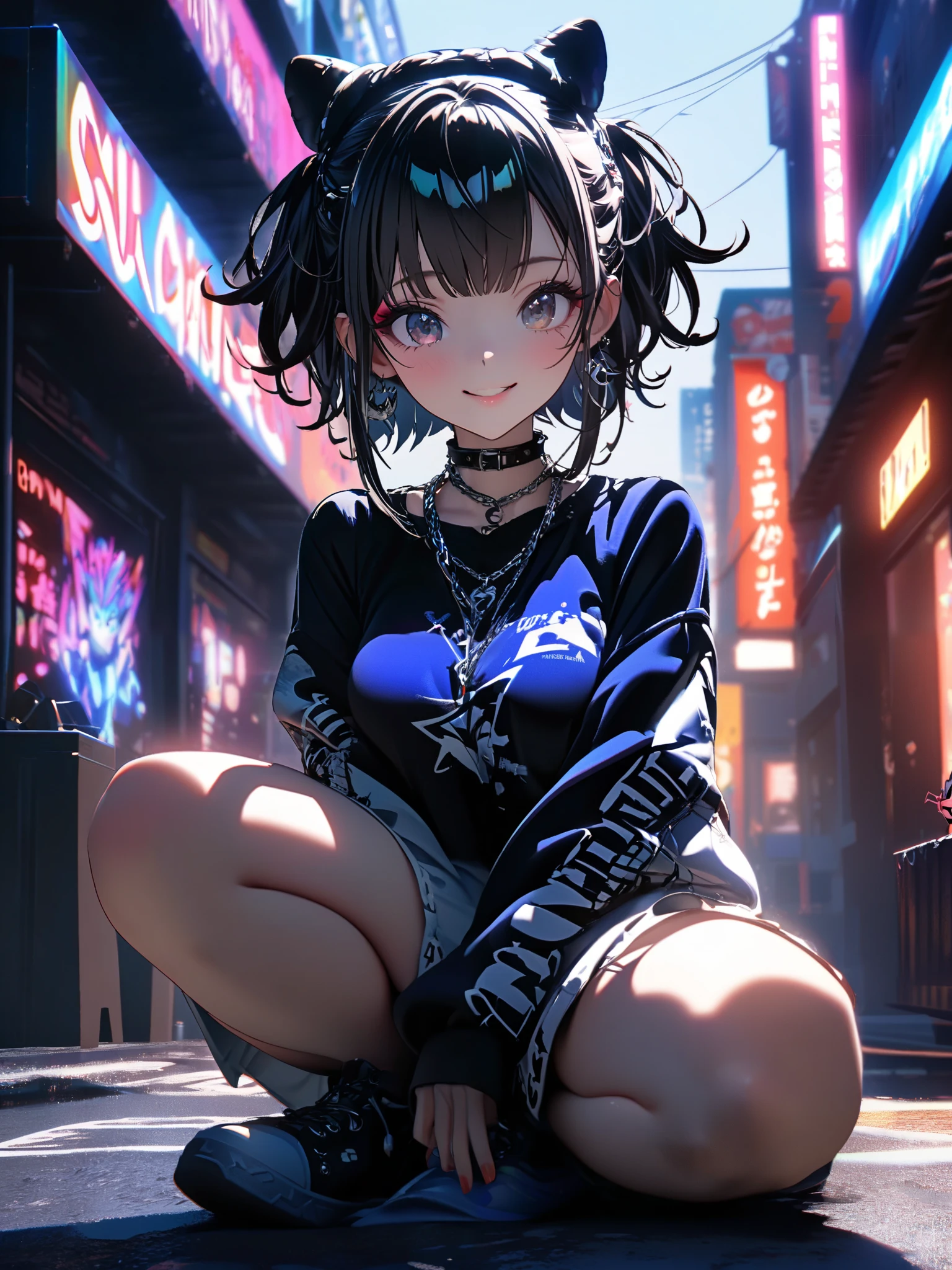 absurdres, highres, ultra detailed, (1 girl:1.3)
1 colorful girl, (oversized T-shirt:1.2), vibrant patterns, layered look, ripped jeans, platform sneakers, chunky necklace, bold makeup
BREAK
backlit, (lens flare:1.3), neon lights, graffiti wall, street art, psychedelic colors, surrealistic vibe, edgy style, ultra detailed, best quality,
Illustrate an artist at work, revealing their creative process, focus, and passion for their craft.