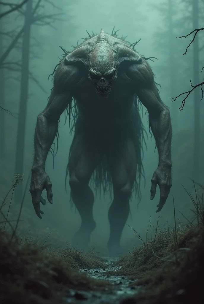 best quality,4k,8k,highres,masterpiece:1.2,ultra-detailed,realistic:1.37,weird homunculus,distorted humanoid figure,uncanny creature,unsettling creation,dark fantasy creature,detailed textured skin,otherworldly being,demonic features, transmuted form,surrealistic composition,strange and twisted body proportions,horror art style,dark and moody color scheme,ominous lighting,exquisite craftsmanship,nightmarish atmosphere,haunting presence,mind-bending transformation,distorted limbs and appendages,mysterious aura,macabre artwork,unearthly creature,unexpected and disconcerting appearance,exaggerated facial expressions,intense and piercing gaze,unnatural color palette,mystical and,ethereal and dreamlike atmosphere,unconventional body shape,unnerving and unsettling presence,artistic exploration of the uncanny,unique and unconventional interpretation,uncategorized and unclassifiable creature,amazing attention to detail,masterful use of shadows,harmonious combination of beauty and horror,psychologically disturbing imagery, (((deep forest)), ((front light)), (flash light), ((night)), dark night forest, trees,