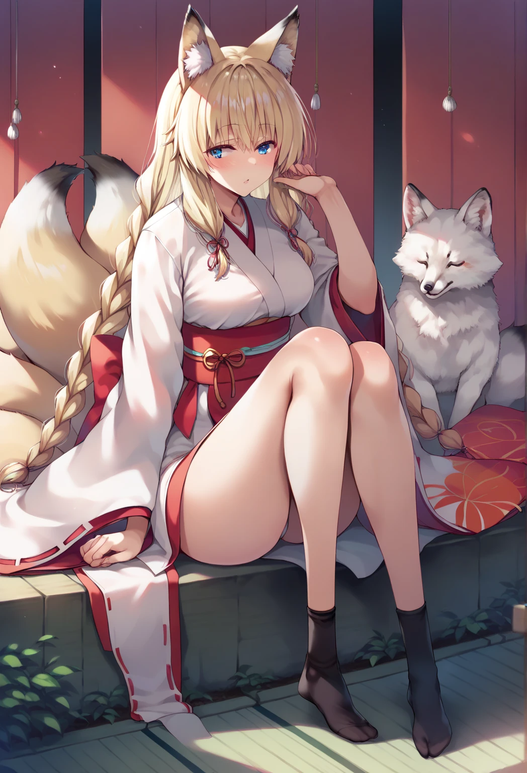 Fox ears female pervert kimono sake cigarettes The long-haired a blond huge tit