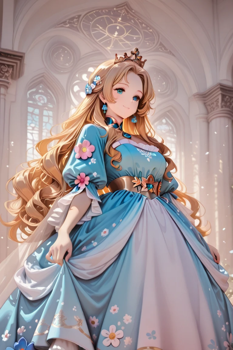 (masterpiece, best quality,extremely detailed:1.1),(moe anime art style:1.2),1girl,((full body,focus face)),((solo)), cute, kawaii,digital art,((1 gorgeous anime princess wearing beautiful embroidery and jeweled ruffled gorgeous princess rococo ballgown with voluminous full length hoop skirt)),((crinoline)),long train,voluminous frills,(gorgeous embroidery and beautiful lace),((very gigantic boobs,skindentation)),cleavage,shiny hair,(((very long hair,large amount of straight hair))),((finely detailed face and eyes)),clear pupil,extremely gorgeousfull hair ornament,(bling-bling jeweled extremely gorgeousfull tiara),(bling-bling gorgeous gemstone jewelry),long veil,beautiful background,fantasy background,flowers,flower petals flowing,full body,((beautiful embroidery and jeweled ruffled gorgeous princess rococo ballgown with voluminous full length hoop skirt))