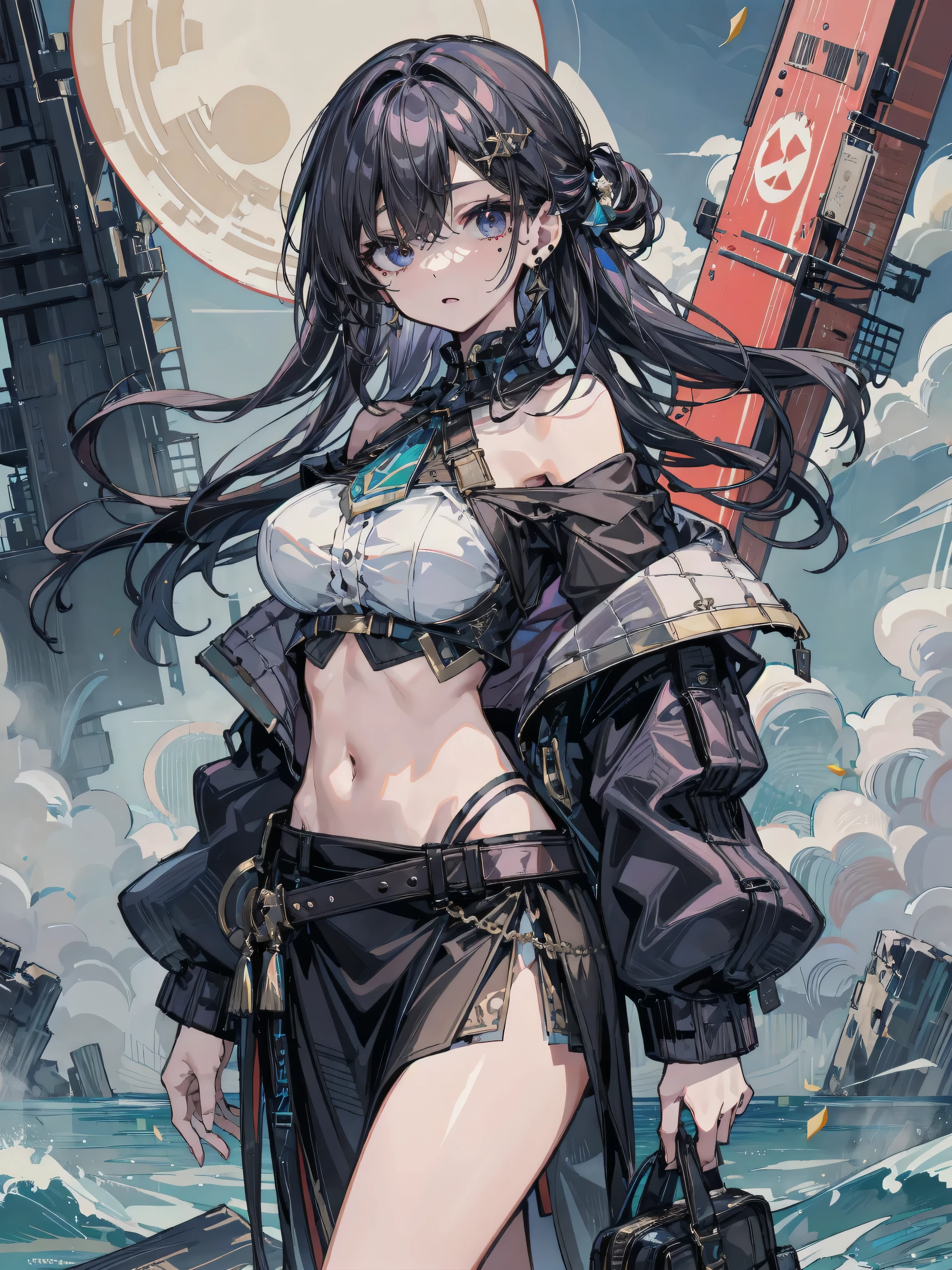 upscale, anime, woman, pirate, perfect body, torn clothes, soot on the face, flames on a ship --auto --s2