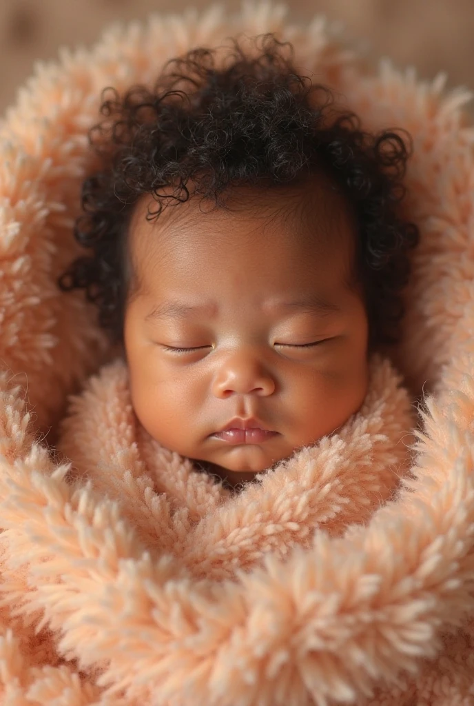 Image of a newborn black baby inside a basket wrapped in a pink cloth
