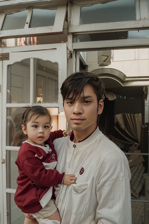 A father and son, Son riding father's shoulders, Sortie sur le terrain, de nombreux ballons, content, content, perfect quality, Objectif clair (Encombrement-maison: 0.8), (Masterpiece: 1.2) (Realstic: 1.2) (Bokeh) (Best quality) (detailed skin: 1.3) (Intricate details) (8k) (detail eyes) (mise au point nette), (content)
