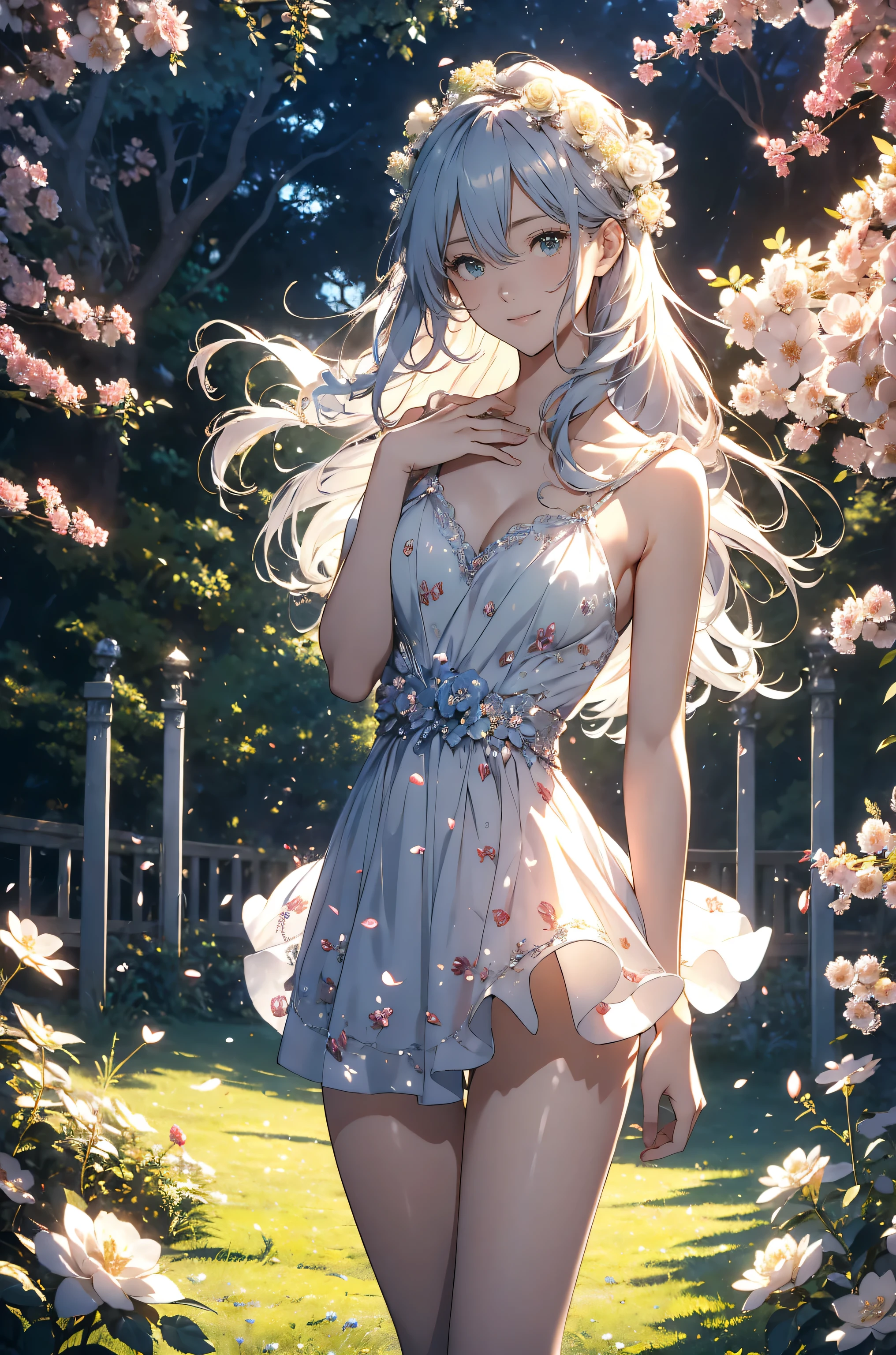 best quality sexy❣️エロティシズム!mystical 、( Bold Composition ) 1girl cute smile!smile! gentle gaze , beautiful 、Beautiful skin with a chest circumference of 130 、sexy、 Beautiful chest skin !BEAUTIFUL THIGS、beautiful legs ‼️ slender model figure、 music Healing simple lawn composition fantasy world、western fantasy style flower、 beautiful Green grass Beautiful Rose Hedge flower pot Many kinds of flowers Mr..々flower butterfly々 cherry blossoms、cherry blossoms舞い散る、
Keep it simple beautiful brilliance 、long silver blue hair、The strongest beautiful decorative flower sexy white dress、 calm atmosphere 、昼 petals、 open 、 Beautiful young body 、 big 胸 、beautiful skin, 、beautiful brilliance, high definition depiction , Realistic Fantasy Romanticism ,, ultimate beauty moving!high resolution,