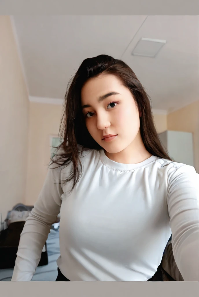 adorable, 1 girl, (face to face), 10 years old, baby face, happy, half body portrait, (face details: 1), (eye details: 1), ((big breasts)). wearing transparent grey long shirt, hijab, .. Cute posed. proportional body. Ultra High Res. realistic: 1.4, UHD, (floral pattern)