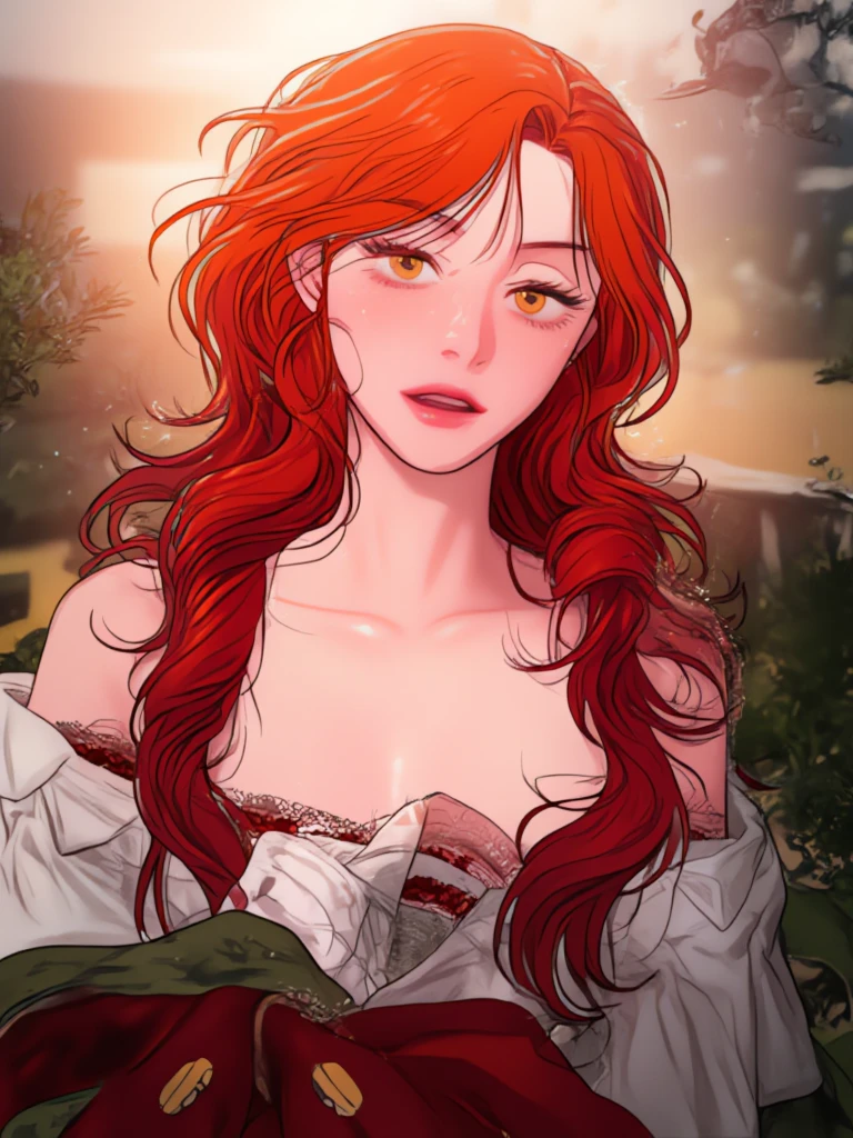 atmosphere terror sombria Beautiful Goku + Vampira xman  sexy Sensual woman, orange soft skin, white fluff flying and raindrops inside, dry leaves and vines woven into her red hair, highly detailed face, perfect pink eyes detailed, soft and sharp focus, artwork by Karn Griffiths and Vadim Kashin, Trending in the art station, sharp focus, intricate, highly detailed by Greg Rutkowski, mysterious, epic, cinematic, action-packed backdrop