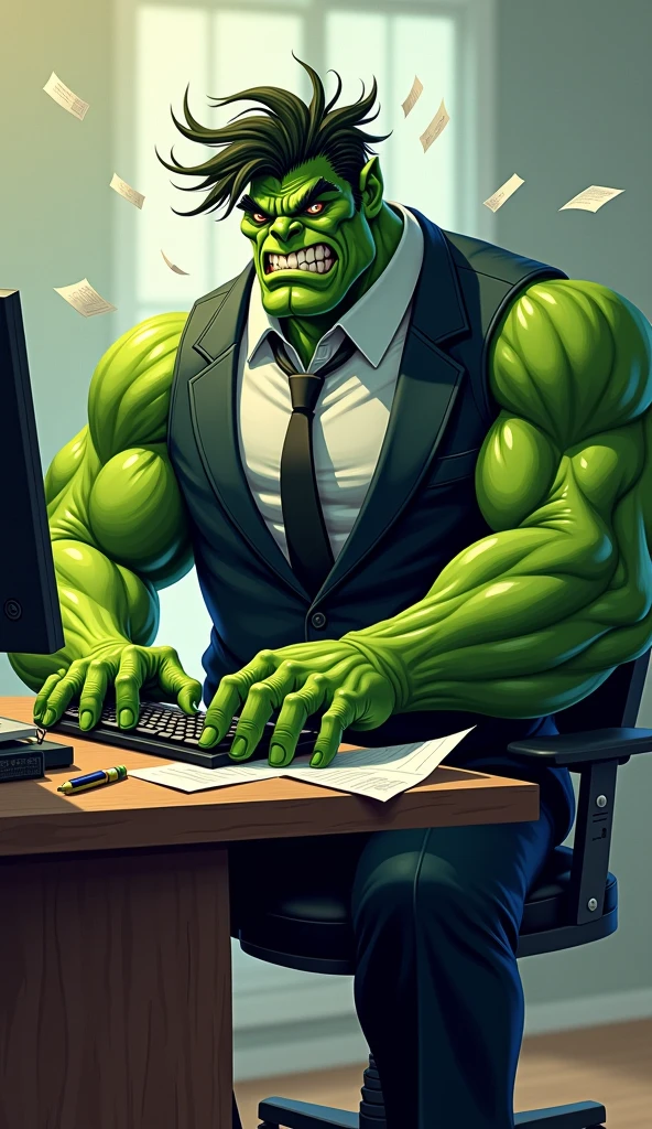 Superman working with laptop in office desnuded very big penis and pectolars gigans and hulk and superman an one person colors green skin