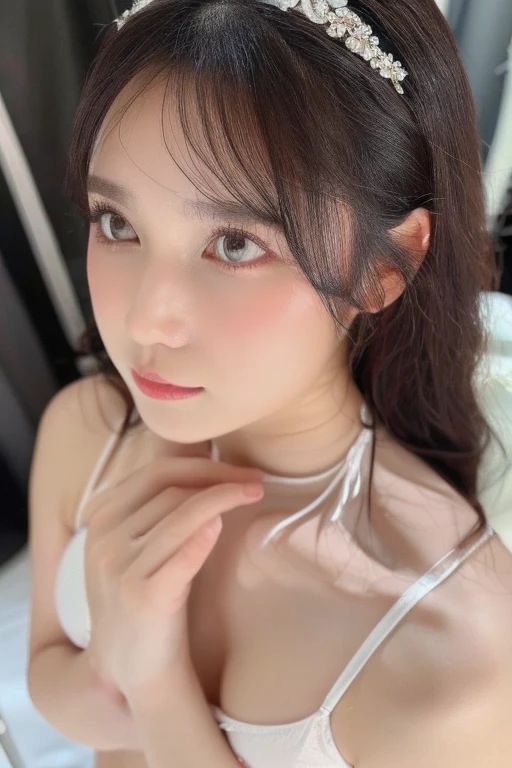 random pose, mix4, (8k, RAW photo, best quality, masterpiece: 1.45), (realistic, photorealistic: 1.37), one girl, cute, cityscape, night, rain, wet, professional lighting, photons mapping, radiosity, physically based rendering, gradient black hair, gray hair, short curly hair, handsome, girl, Deep V-neckline slip dress, top quality photo, high res, 1080p, (clear face), (detailed face description), (detailed hand description), (masterpiece), (exquisite CG), extreme light and shadow, disheveled hair, master work, rich details, (fine facial features), (highest quality photo), (masterpiece), (detailed eyes), look in front of you eyes, fine clavicle, ((large breasts)),