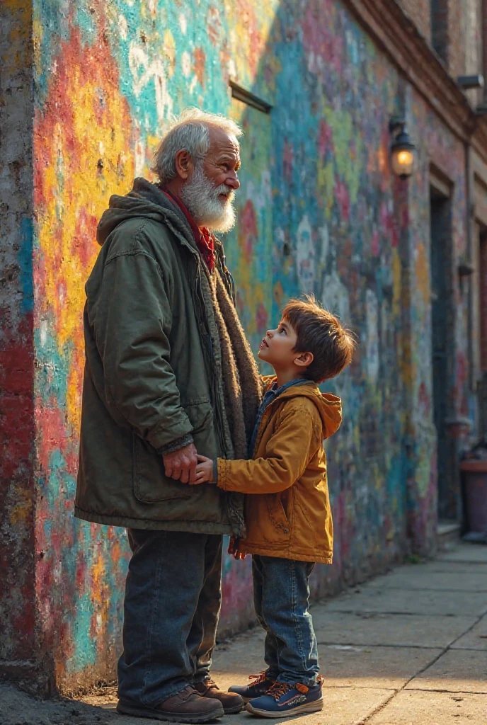 Image
An old man handing a small book to a young boy in a bustling town square