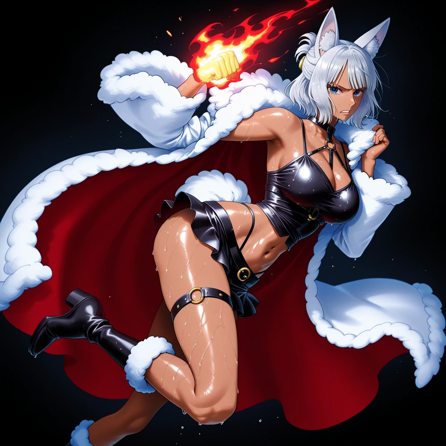 Sexy young looking girl. Evil grin. Anime style. Sharp fang teeth. NSFW