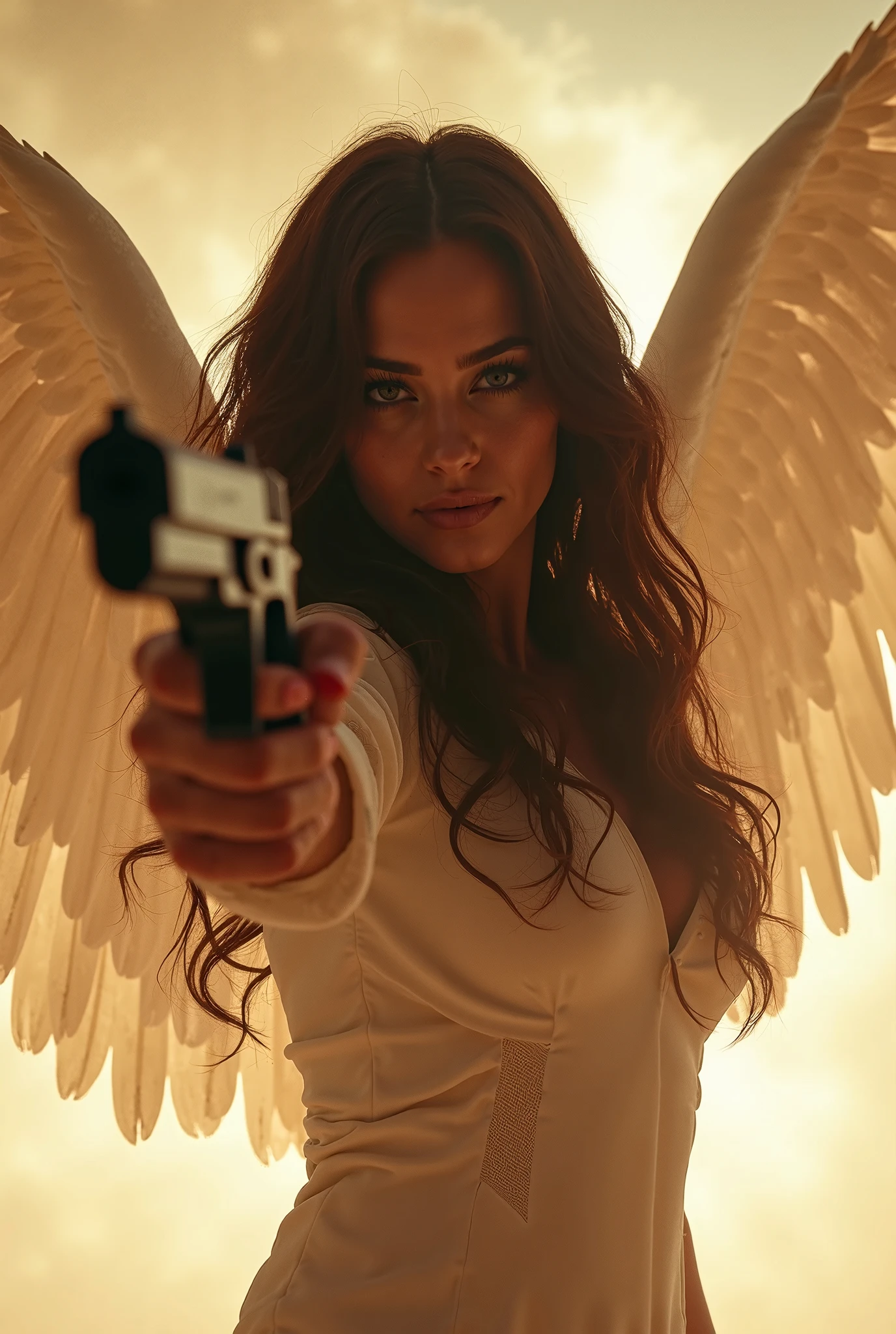 # Import the necessary libraries
import torch
# Define the prompt and configuration settings
prompt = (
"A close-up action shot of Kira, a confident and glamorous female agent dressed like a Victoria's Secret model. "
"She is mid-motion, performing an elegant spin with her glowing angel wings spread wide, dressed in a luxurious red lace outfit. "
"Kira’s expression is focused and intense as she aims a small high-tech device at an encrypted vault. "
"The background is blurred with motion, emphasizing her swift movement. The scene has a dynamic, high-end cinematic quality, "
"captured as if shot with a Canon XF605 UHD 4K HDR Pro Camcorder."
)
# Configuration settings
clip_guidance_scale = 25 # Stronger guidance for focused action
hr_scale = 4.0 # High-resolution scaling for detail
hr_upscaler = "R-ESRGAN" # High-quality upscaling
latent_shift = torch.randn(1, 4, 64, 64) * 0.03 # Subtle variation for dynamic effect
cross_attention_strength = 2.8 # Focus on details
shallow_depth_of_field = True # Shallow depth of field for close-up focus
lighting_style = "dramatic blue and neon" # Adjust if needed
color_match_strength = 1.9 # Enhanced color matching for vivid tones
perlin_noise_scale = 0.02 # Subtle noise for texture
fractal_noise = True # Adds fractal noise for enhanced texture
depth_map = None # No depth map needed
parallax_effect = False # No parallax effect
# Size configuration
size = (1024, 1792) # Image dimensions
# Assume `pipe` is your image generation pipeline
image = pipe(
prompt=prompt,
clip_guidance_scale=clip_guidance_scale,
hr_scale=hr_scale,
hr_upscaler=hr_upscaler,
latent_shift=latent_shift,
cross_attention_strength=cross_attention_strength,
shallow_depth_of_field=shallow_depth_of_field,
lighting_style=lighting_style,
color_match_strength=color_match_strength,
noise="perlin",
noise_scale=perlin_noise_scale,
fractal_noise=fractal_noise,
depth_map=depth_map,
parall