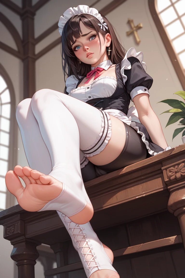 (masterpiece, best quality), intricate details,
1girl, c41t, uniform, 1girl, casual clothing, intricate detail , sexy pose , 9:16 , beautiful thighs , Caitlyn Kiramman , beautiful feet , big cup size , white socks , small revealing skirt , legs up , visible panties