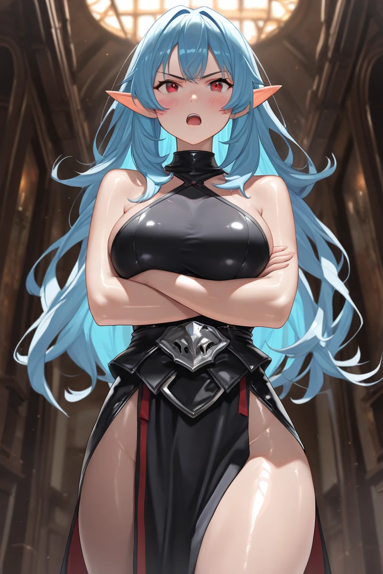 ((((((outstretched hands, out stretched fingers, outstretched arms)))))) black hair, bare shoulder, red eyes, very long hair, cleavage, large breasts, dress, showgirl skirt, high-leg, cleavage cutout, tiara, bare thighs, gauntlets, bare shoulder, bare nails, bare fingers, bare hands, good hands, best hands, Correctly aligned fingers, extremely detailed hands and fingers, ultra detailed hands and fingers, super detailed hands and fingers, perfect female hands and fingers, biologically accurate hands and fingers, (((4 fingers and 1 thumb accurate hands and fingers))), beautiful hands and fingers, hands and fingers drawing, human hand and fingers, perfect arrangement of fingers, detail focus hands, detail focus fingers, perfection hands, better hands, adult face, fearless face, (((both arms, two arms, both hands, two hands))), super fine illustration, masterpiece, masterwork, by famous artist, official art, ultra high res, best quality, high quality, Hand, detailed, perfect, perfection , hands, both hands is Thumb and index finger and middle finger and ring finger and little finger, even hands, panties, thighhighs, symmetrical bangs, gleaming skin, oil skin, shiny skin, wet skin, sweat, rouge, exquisite, beautiful, extremely detailed cg unity 8k wall paper, perfect face, ultra detailed beautiful face, perfect nose, perfect mouth, clear eyes, light eyes, perfect eyes, symmetrical eyes, even eyes, 16k portrait, absurdres, perfect body, perfect anatomy, perfect proportion, perfect arms, perfect torso, symmetrical hands, symmetrical arms, open arms for viewer, extremely detailed cg, beautiful artwork, production art, ultra quality, high quality, finely detailed, insanely detailed, absolutely resolution, raw photo, fantastic, amazing,