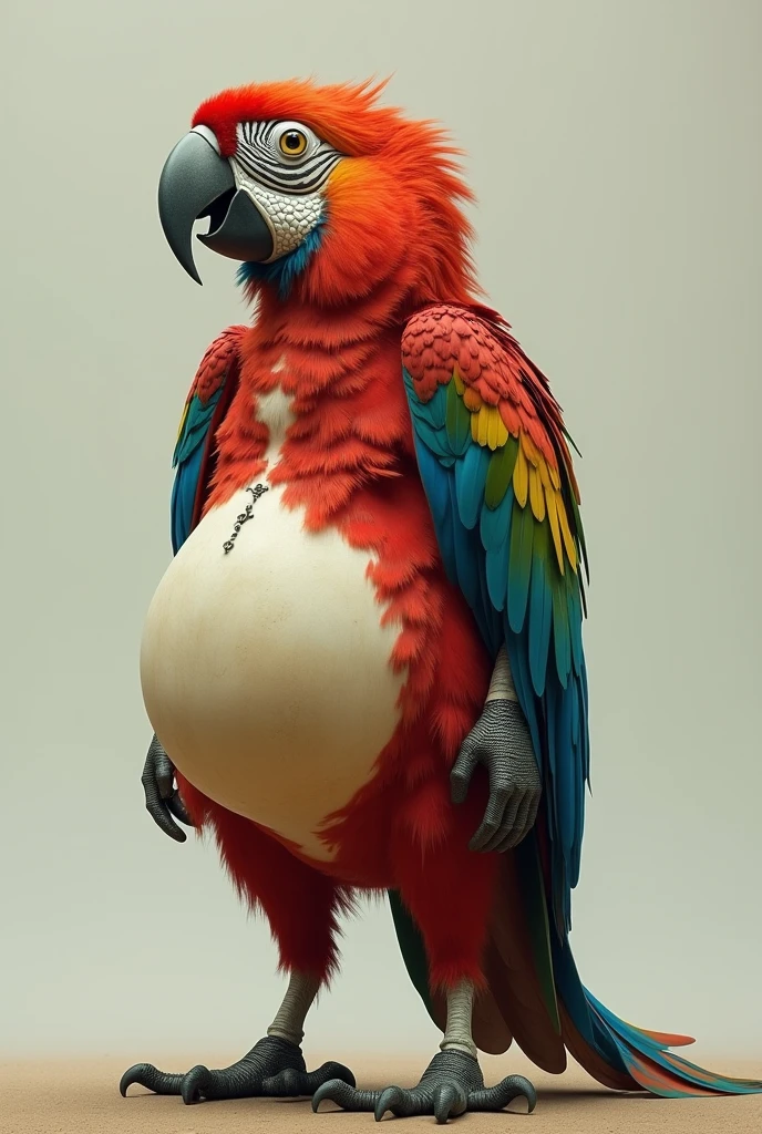 Make a picture of the bird from the movie BLUE with big testicles