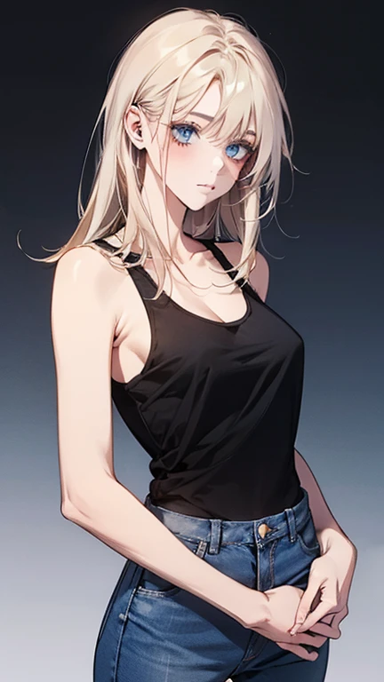 top-quality、Top image quality、​masterpiece、girl with((18year old、Tattoo of the heart symbol on the right shoulder、Black Navel Tank Top、White pants、Best Bust、Bust 85、a blond、poneyTail、Blue eyes、open chest wide、Happiness、Chain Accessories、Black wristband on wrist、Raise your left arm、A slender、whole body Dripping wet、)）hiquality、visualart、Background with((entranceway、Sateen、lightning bolt))、masutepiece、Depth(lightning bolt)