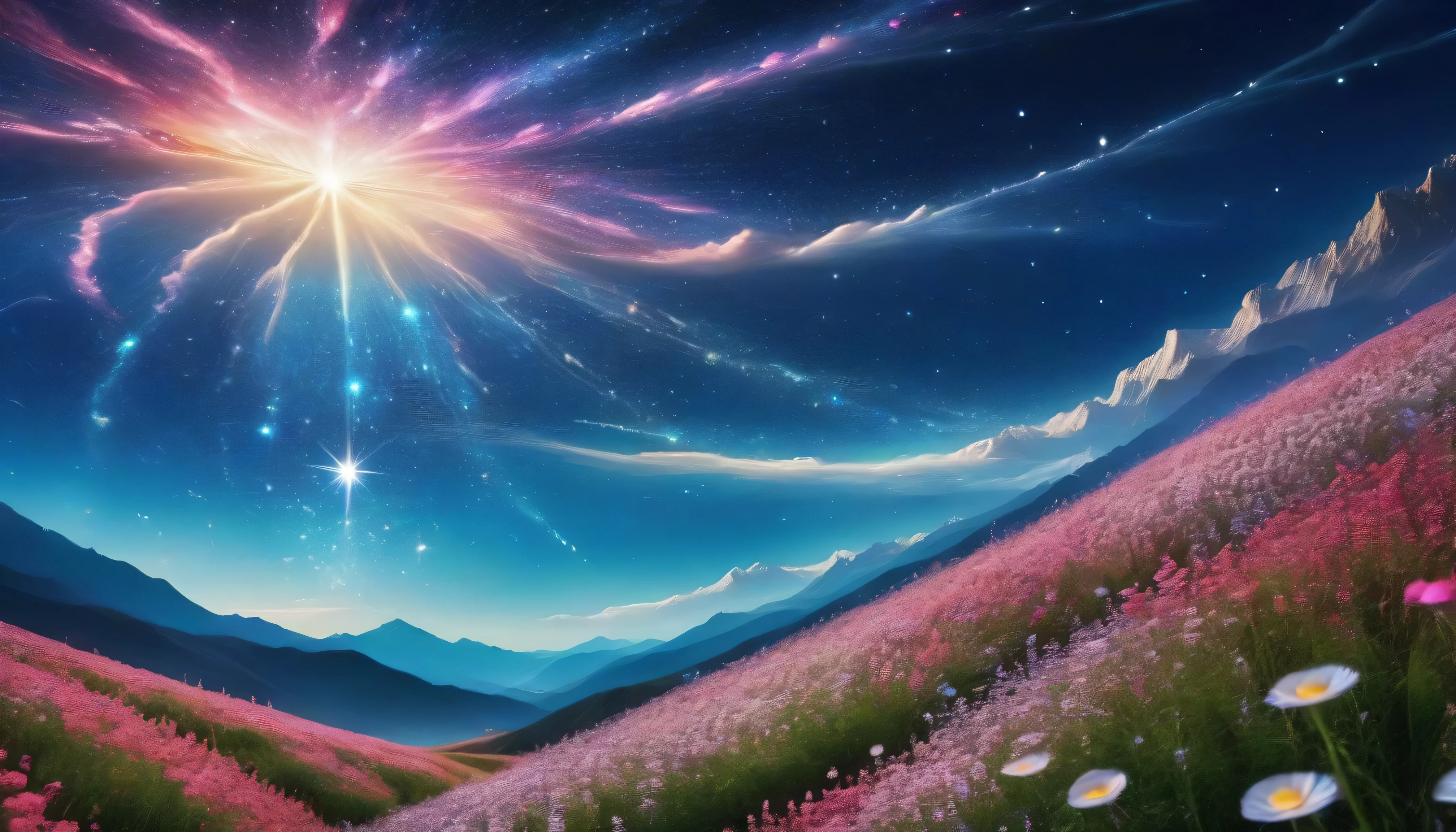  8,000,  Light_ particle , starry sky_Sky, flower
