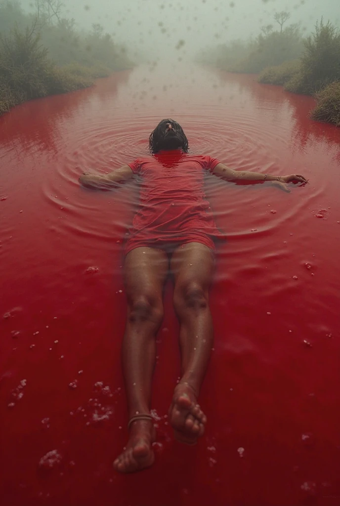 Araffe women in red and white bikinis lay on the floor, The body is destroyed., Still from horror movies, Horror movies continue., video still, The movie continues from horror movies., Beautifully disturbing., Very sad., A deranged girl calls her death., sorrowful, depressed, film still, Murder scene, corpse, Horror filmed on camera, Photo-shot