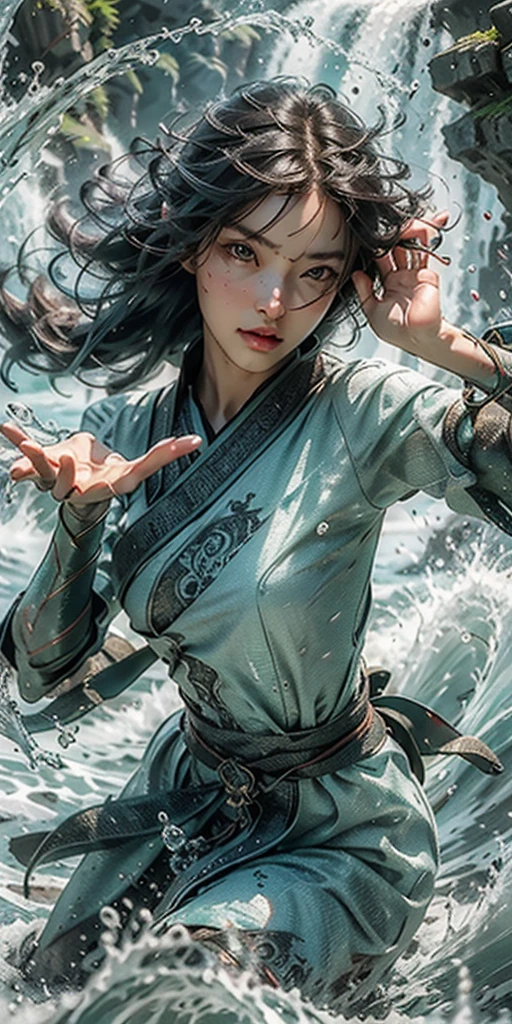 ((best quality)) , ((masterpiece)) , (detailed)，Color splash, Ghostly Astronaut (Li Gong:1.3) , wearing Shabby Chic Wrap dress, has metallic plating, Colored hair, Fossil fuel power station in background,((water drops)),wet clothes,((beautiful detailed water)),((floating)),dynamic angle
